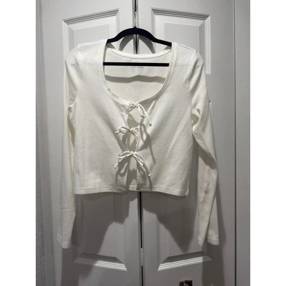 Aerie Women’s 90s Y2K Tie Up White Sweater Size Large